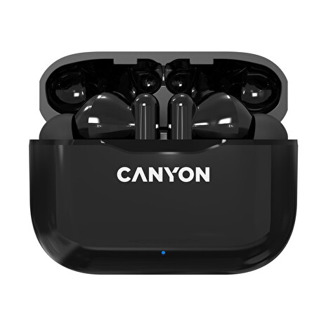 CANYON TWS-3 Bluetooth sportovní sluchátka s mikrofonem, BT V5, nabíjecí pouzdro 300mAh, cerná