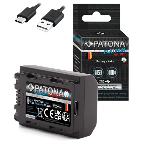 PATONA baterie pro foto Sony NP-FZ100 2400mAh Li-Ion Platinum USB-C nabíjení