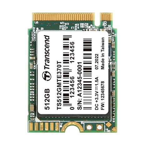 TRANSCEND MTE370T 512GB SSD disk M.2 2230, PCIe Gen3 x4 NVMe 1.3 (3D TLC), 2000MB/s R, 1100MB/s W