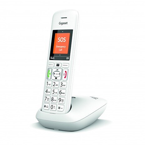 Gigaset E390 - DECT/GAP bezdrátový telefon, dětská chůvička, SOS funkce, bílá