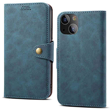 Lenuo Leather flipové pouzdro pro iPhone 14, modrá