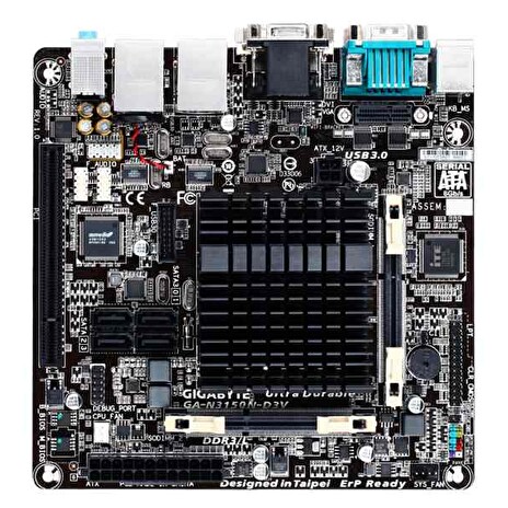 GIGABYTE MB N3150N-D3V, Quad-Core Celeron® N3150 SoC (1.6 GHz), Intel N3150, 2xDDR3 SO-DIMM, VGA, Mini-ITX