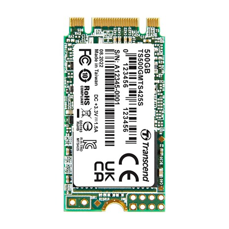 TRANSCEND MTS425S 500GB SSD disk M.2 2242, SATA III 6Gb/s (3D TLC), 530MB/s R, 480MB/s W