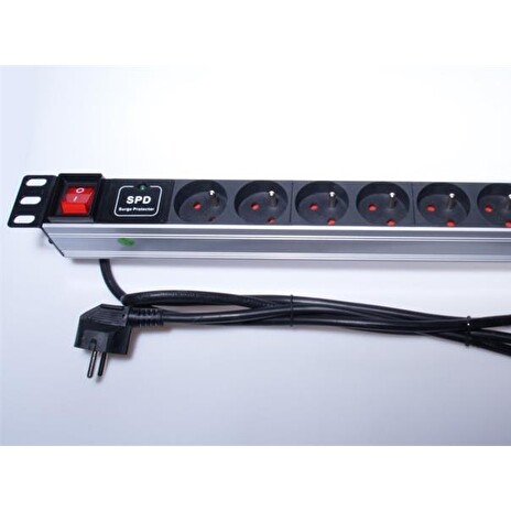 PremiumCord PDU 19" 1U, 8x230V, 2m kabel, vypínač, přepěťová ochrana
