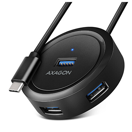 AXAGON HUE-P1C, 4x USB 3.2 Gen 1 ROUND hub, micro USB napájecí konektor, kabel USB-C 30cm