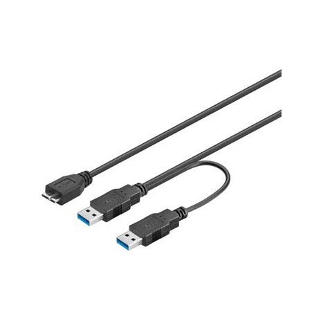 PREMIUMCORD Kabel USB 3.0 2xA - micro (M/F) 30cm DUÁLNÍ (extra napájení)
