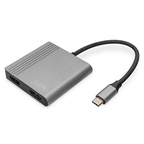 DIGITUS Adaptér USB-C - 2x HDMI, 18 cm 4K/30Hz, stříbrný, hliníkový kryt