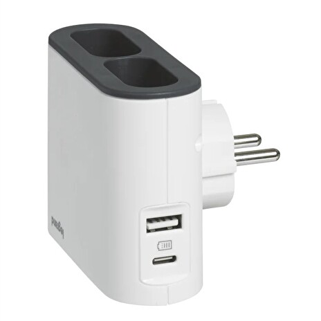 LEGRAND Revolution nabíjecí adaptér 2x2P/USB A+C, bílo-šedá
