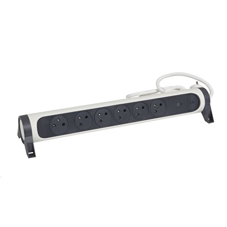 LEGRAND Revolution prodlužovací přívod s otočným tělem 6x2P+T, přepěťová ochrana, podsvícené VYP/ZAP, kabel 1,5m, bílo-š