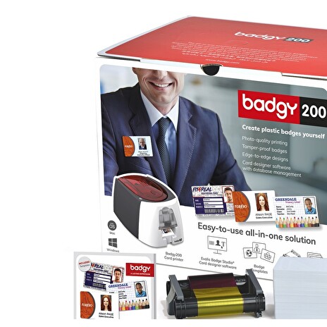 BADGY 100, Card Printer, barevná tiskárna karet, podavač, výstupní zásobník, tisk po celé ploše, USB