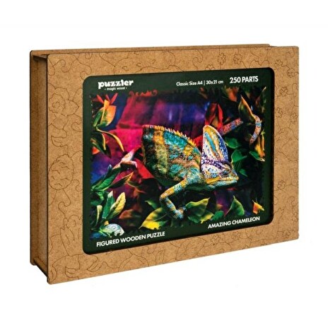 Puzzle dřevěné, barevné - Úžasný chameleon