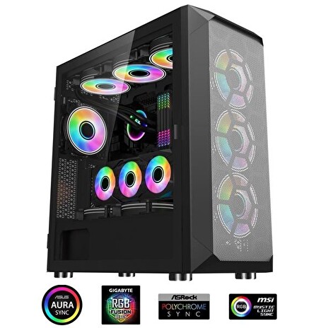 1stCOOL MiddleTower Wind Storm Black, E-ATX, USB3.0 + set 4x ARGB fan