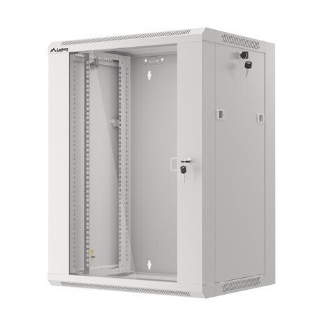 LANBERG Nástěnná jednodílná skříň 19", 15U 570x450 snadná a rychlá montáž (v rozloženém stavu) šedá (RAL7035)