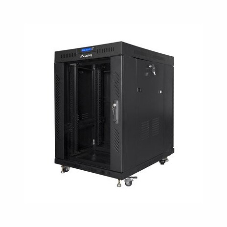 LANBERG Volně stojící skříň 19" 15U/600x800 (v rozloženém stavu) skleněné dveře LCD černá (RAL9004)