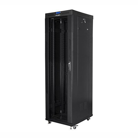 LANBERG Volně stojící skříň 19" 42U/600x800 (v rozloženém stavu) skleněné dveře LCD černá (RAL9004)