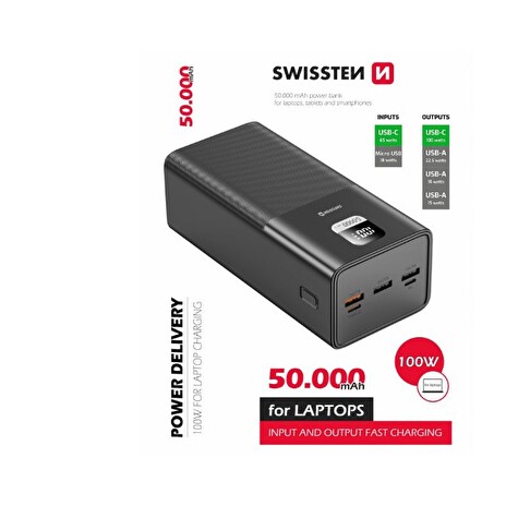 SWISSTEN POWER LINE POWER BANK 50000 mAh 100W POWER DELIVERY BLACK