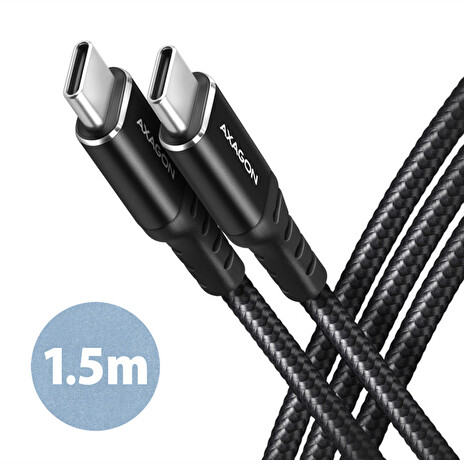 AXAGON BUCM-CM15AB, HQ kabel USB-C <-> USB-C, 1.5m, USB 2.0, PD 60W 3A, ALU, oplet, černý