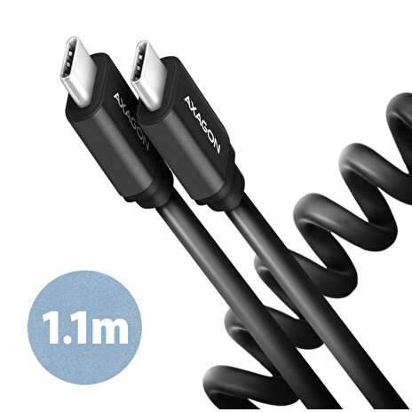 AXAGON BUCM-CM20TB, TWISTER kabel USB-C <-> USB-C, 1.1m, USB 2.0, PD 60W 3A, ALU, tpe, černý