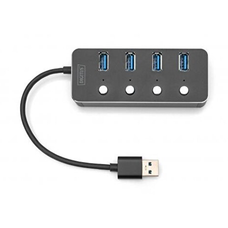 DIGITUS USB 3.0 Hub, 4 porty, přepínač Hliníkové pouzdro