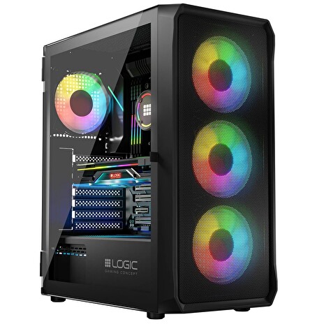 LOGIC PC skříň Portos ARGB MIDI 1x USB 3.0, 2x USB 2.0 + audio, černá, bez zdroje