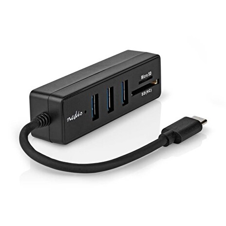 Nedis CCGB61250BK01 - USB hub| USB-A Zástrčka | 3x USB A Zásuvka | 5 Portů | USB 3.2 Gen 1 | Napájení z USB | 5 Gbps |