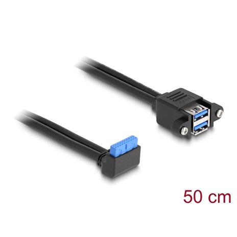 Delock Kabel USB 5 Gbps ze zásuvkového pinového konektoru, na 2 x zásuvky rozhraní USB 5 Gbps Typ-A, k vestavění, 50 cm