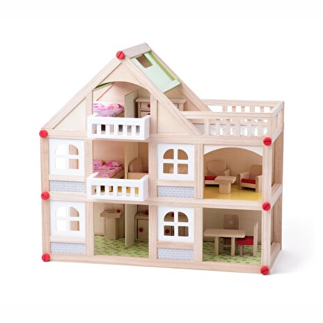 Hračka Woody Domeček dvoupatrový s balkonem a příslušentsvím