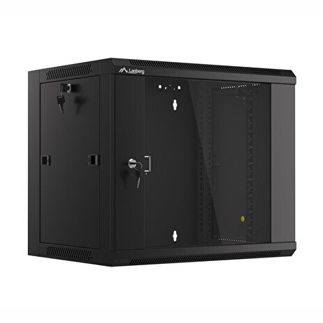 LANBERG Nástěnná jednodílná skříň 19", 9U 570x450 snadná a rychlá montáž (v rozloženém stavu) černá (RAL9004)