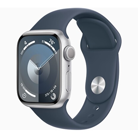 Apple Watch S9/41mm/Silver/Sport Band/Storm Blue/-S/M