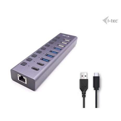 i-tec datový a nabíjecí HUB USB 3.0/USB-C/ 9x port/ LAN + Power Adapter 60W