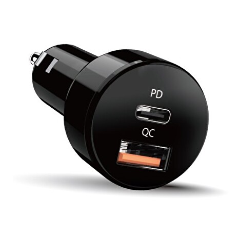 GENIUS rychlo autonabíječka PD-36AC-Car, 36W (2x18W), rychlé nabíjení, USB-C PD3.0, USB-A QC3.0, černá