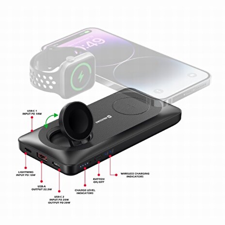 SWISSTEN POWER BANK 10000 mAh 2v1 PRO APPLE WATCH A MAGSAFE
