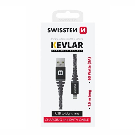 SWISSTEN DATOVÝ KABEL KEVLAR USB / LIGHTNING 1,5 M ANTRACIT