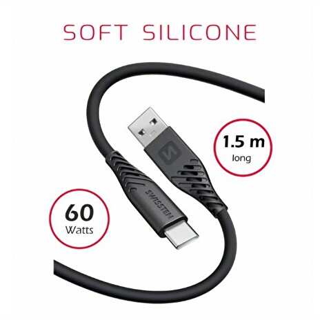 SWISSTEN DATA CABLE USB / USB-C TEXTILE 3,0M BLACK