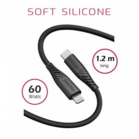 SWISSTEN DATOVÝ KABEL SOFT SILICONE USB-C / LIGHTNING 1,2 M 60W ČERNÝ