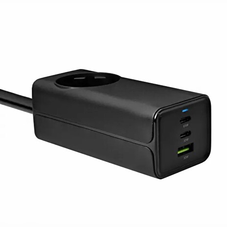 Akyga Nabíječka univerzální AC 230V + USB-A + 2xUSB-C PD 5-20V/max. 5A/65W Quick Charge 3.0 GaN, černá