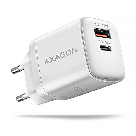 AXAGON ACU-PQ20W, nabíječka do sítě 20W, 2x port (USB-A + USB-C), PD3.0/PPS/QC4+/AFC/Apple, bílá