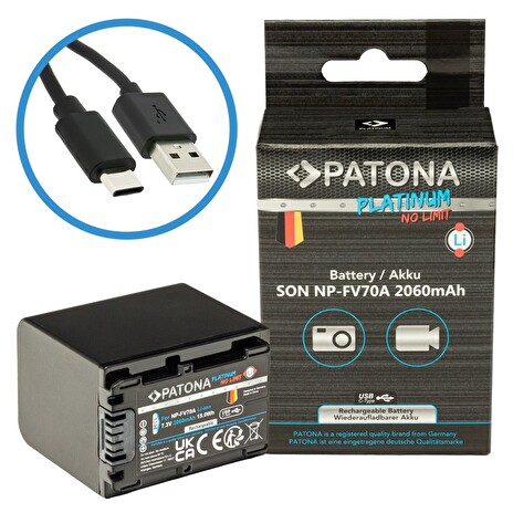 PATONA baterie pro foto Sony NP-FV70A 2060mAh Li-Ion Platinum USB-C nabíjení