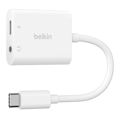 Belkin USB-C adaptér/rozdvojka 1x USB-C M/ 1x USB-C F napájení 60W + 1x 3,5mm jack, bílá