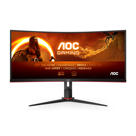 AOC LCD herní CU34G2XP 34" zakřivený VA/3440x1440@180Hz/1ms/400cd/2xHDMI/2xDP/4xUSB/HAS/VESA