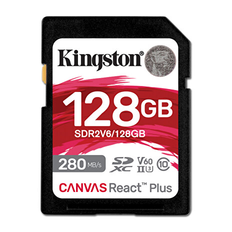 Kingston paměťová karta 128GB Canvas React Plus SDXC UHS-II 280R/100W U3 V60 for Full HD/4K