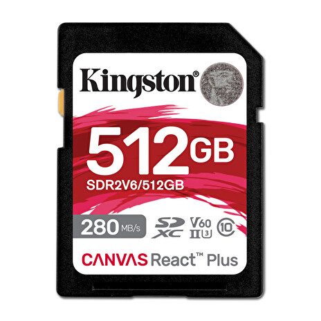Kingston paměťová karta 512GB Canvas React Plus SDXC UHS-II 280R/150W U3 V60 for Full HD/4K