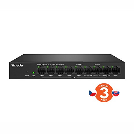Tenda G0-8G-PoE - Gigabit PoE Router , 9x RJ45, MultiWAN, 8x PoE 802.3af/at, 10/100/1000Mbps