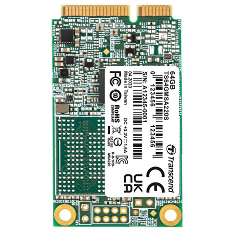 TRANSCEND MSA220S 64GB SSD disk mSATA, SATA III 6Gb/s (3D TLC), 550MB/s R, 350MB/s W