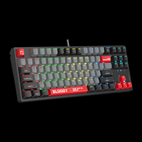 A4tech Bloody S87 mechanická herní klávesnice TKL,RGB Podsvícení, Red Switch, USB, CZ, černá/červená