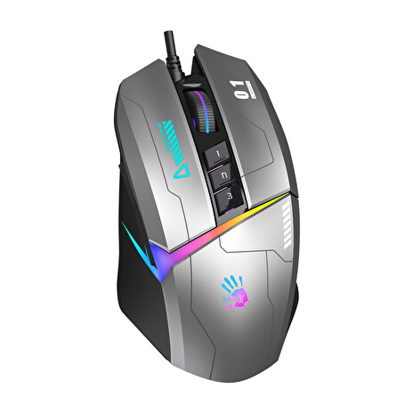 A4tech Bloody W60 Max Activated, RGB podsvícená herní myš, 12000 DPI, USB, ocelově šedá