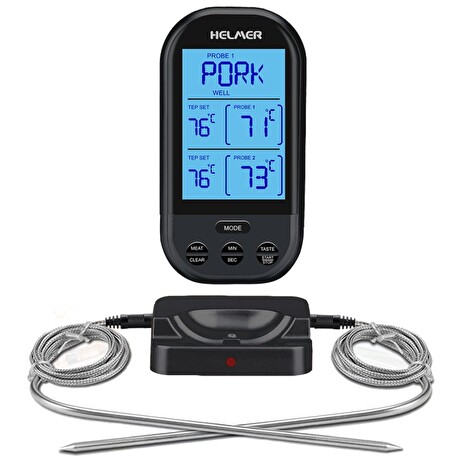 HELMER bezdrátový kuchyňský teploměr se dvěma sondami TM 24/ LCD displej/ 0 až 250 °C/ černý