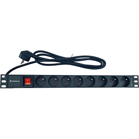 Rozvodný panel Conexpro 19" 8x230V, 16A, černý, kabel 1,4m, hliníkový