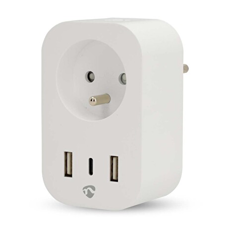 Nedis WIFIP151EWT - WiFi Chytrá Zásuvka |Typ E (CEE 7/6) / 1x USB-C™ / 2x USB | 0 - 55 °C | Android™ / IOS | Bílá