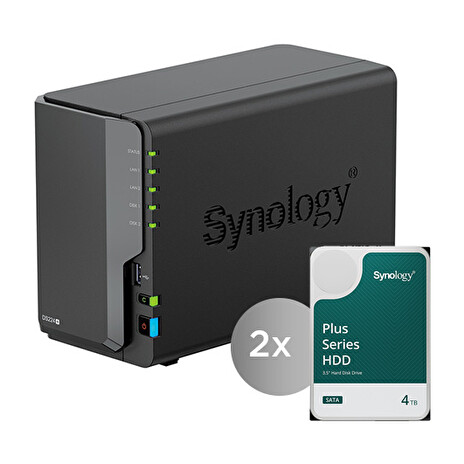 Synology DiskStation DS224+, 2-bay NAS, včetně 2ks HDD 4TB (HAT3300-4T), CPU J4125, RAM 2GB, 2x GLAN